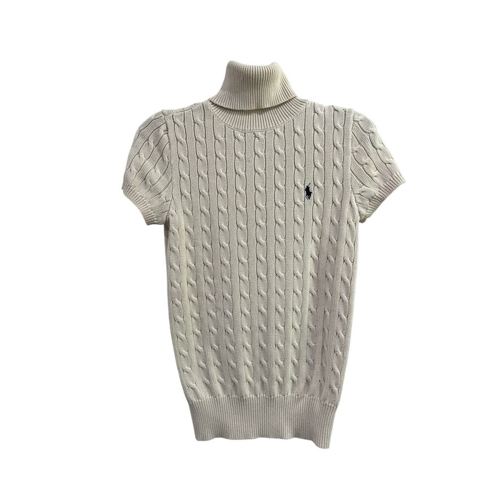 Ralph Lauren Sport Cream Cable Knit Turtleneck Preppy Sweater Medium